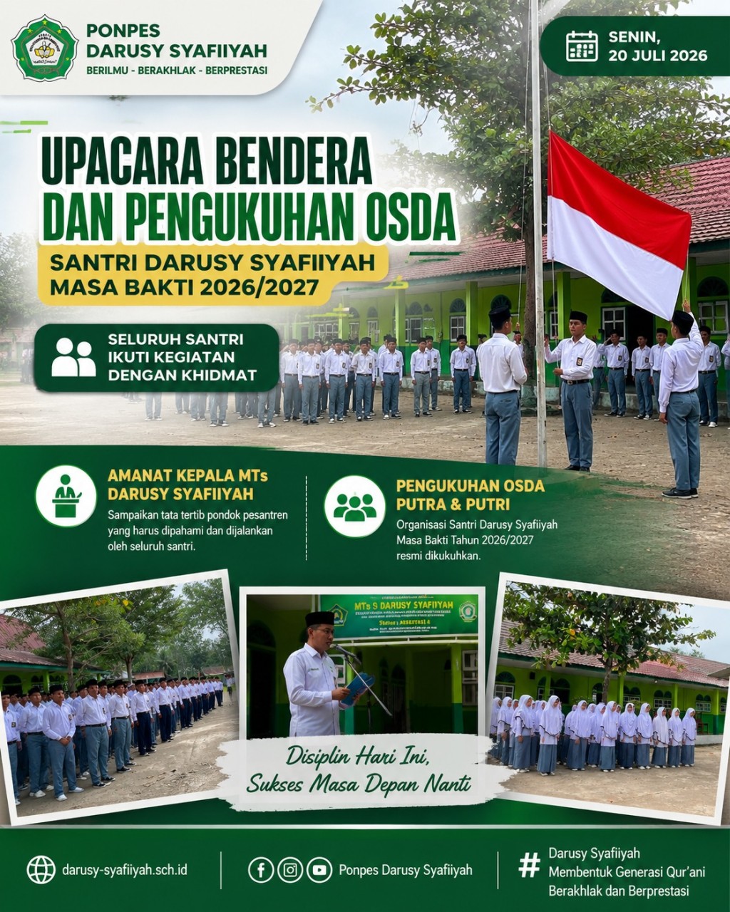 Disiplin dan Kepemimpinan Santri Dikuatkan, Darusy Syafi'iyah Gelar Upacara Bendera dan Pengukuhan OSDA 2026/2027