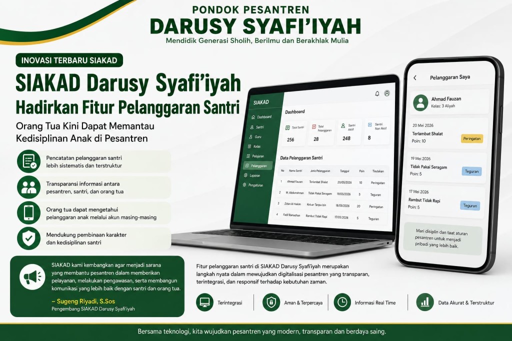 SIAKAD Darusy Syafi’iyah Hadirkan Fitur Pelanggaran Santri, Orang Tua Kini Dapat Memantau Kedisiplinan Anak